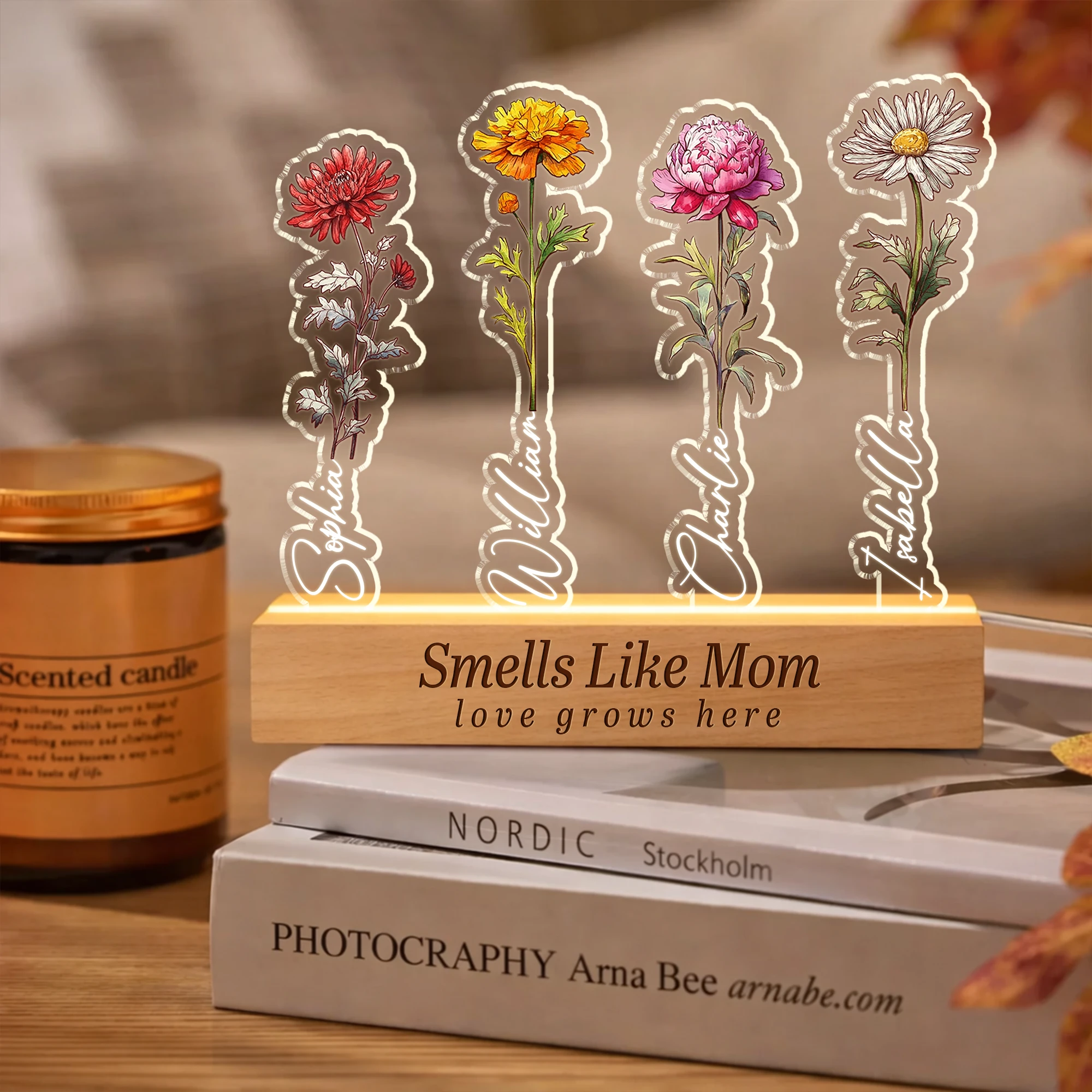 Mom Gift, Personalized Birth Flower Table Lamp, Mothers Day Gift, New Mom Gift, Baby Shower Gift, Gift for Her, Bedside Lamp