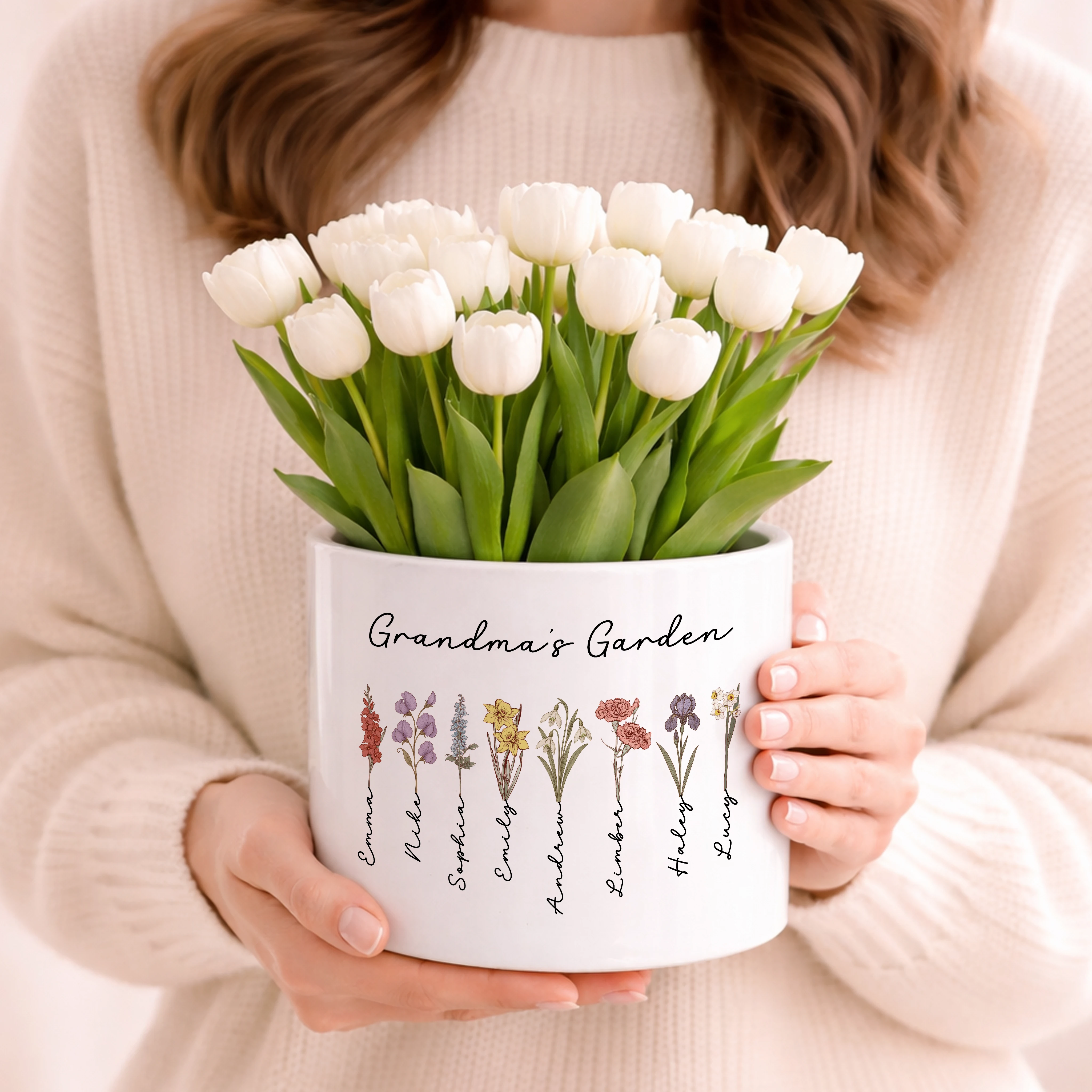 Personalized Flower Pot,Custom Name Planter,Mom Gift with Kids Names,Family Handprint Pot,Mother’s Day Gift,Gift for Mom,Custom Plant Pot