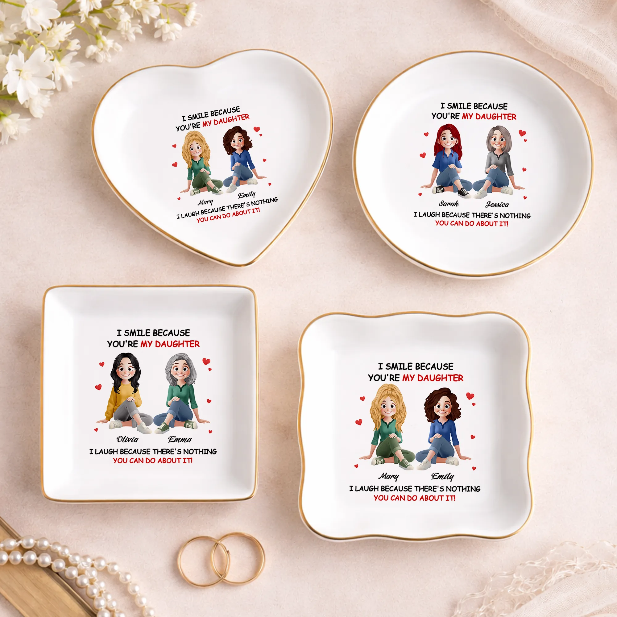 Mother Daughter Gift Dish for Mom Birthday Personalized Jewelry Dish Custom Trinket Dish Gift