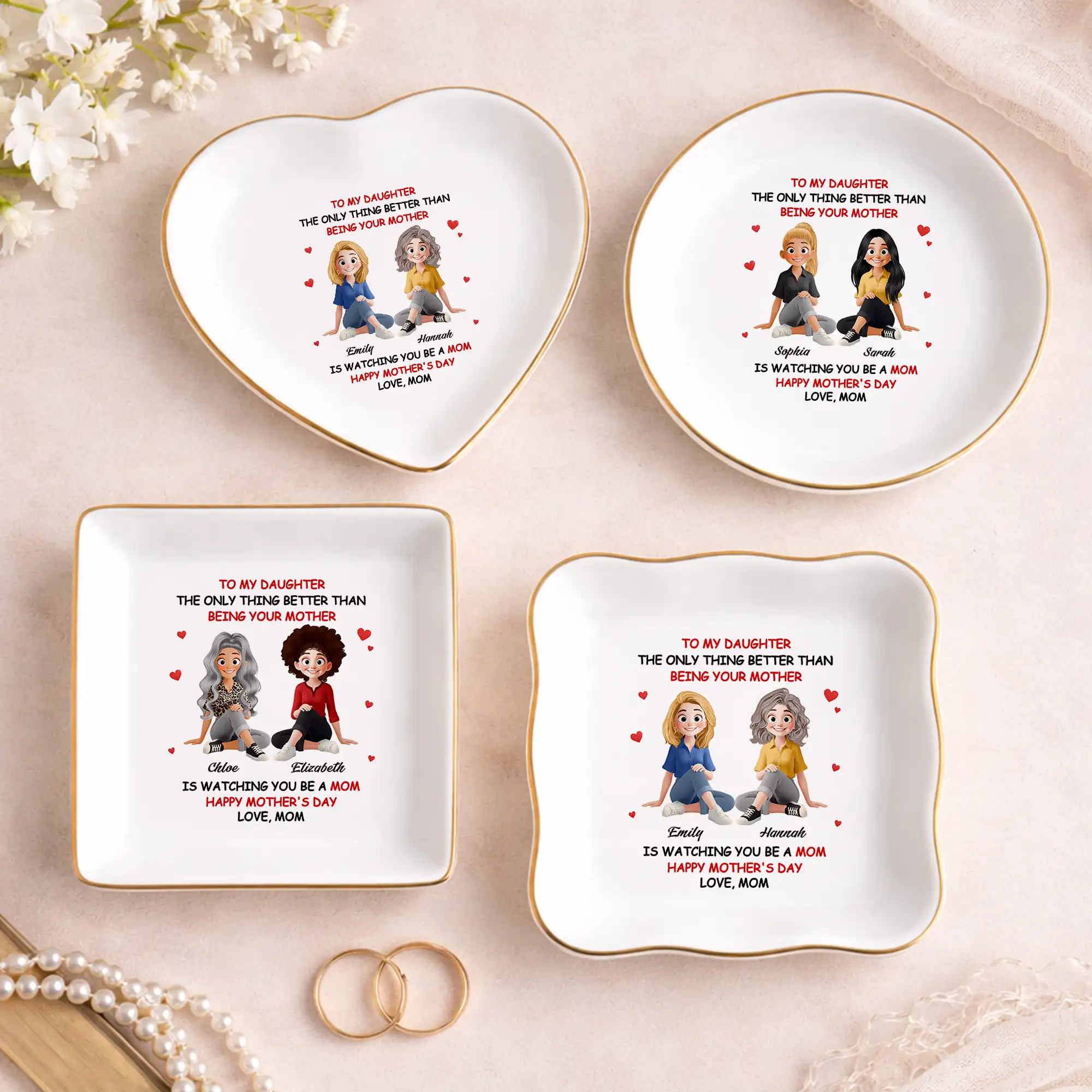 Personalized Mom Trinket Dish/ Custom Watercolor Flower Ring Dish/ Mothers Day Gifts/ Wedding Bridesmaid Gift/ Birthday Jewelry Dish