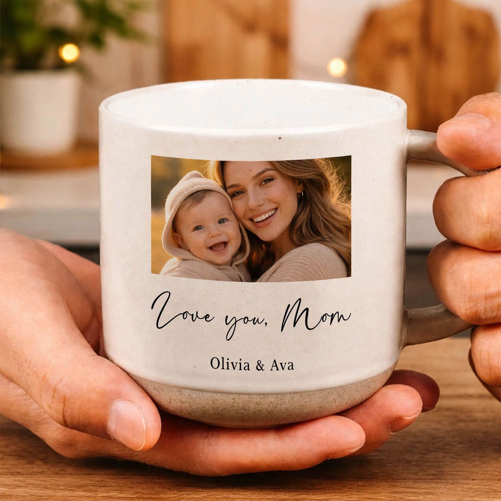 Personalized Mom Pottery Mug,Custom Photo Mug with Kids Names,Mother’s Day Gift,Family Hand Holding Mug,Gift for Mom,Custom Coffee Cup