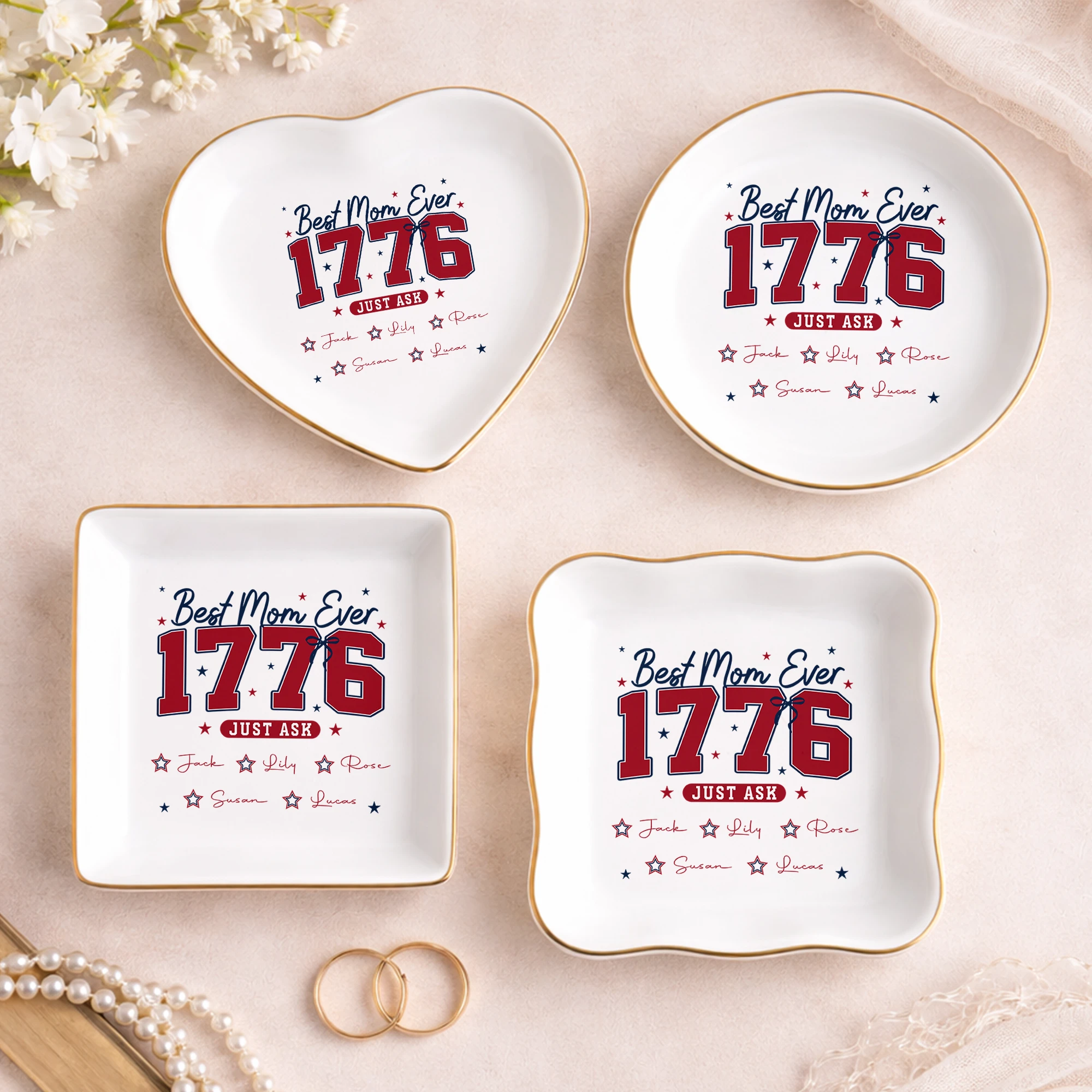 Best Mom Ever 1776 Jewelry Dish – Personalized Ring Dish for Mom, Custom Name Trinket Tray, Mother’s Day Gift, Birthday Gift from Kids