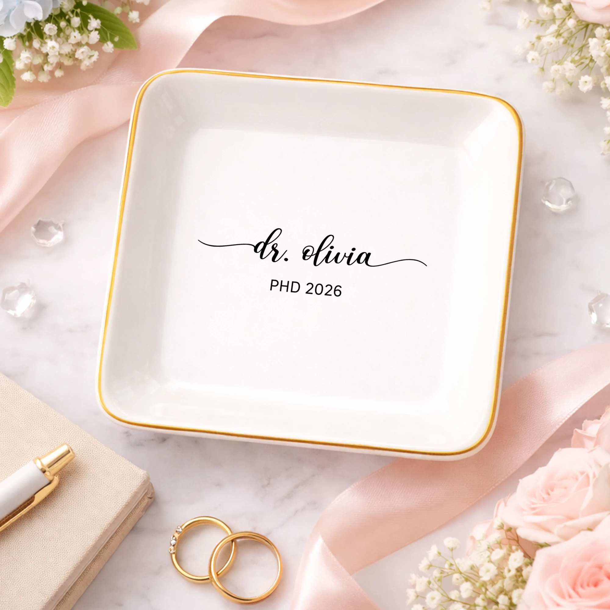 PhD Graduation Ring Dish, Trinket Dish, Jewelry Dish, Personalized Doctor of Philosophy Gift, Jewelry Tray,Ring Holder,