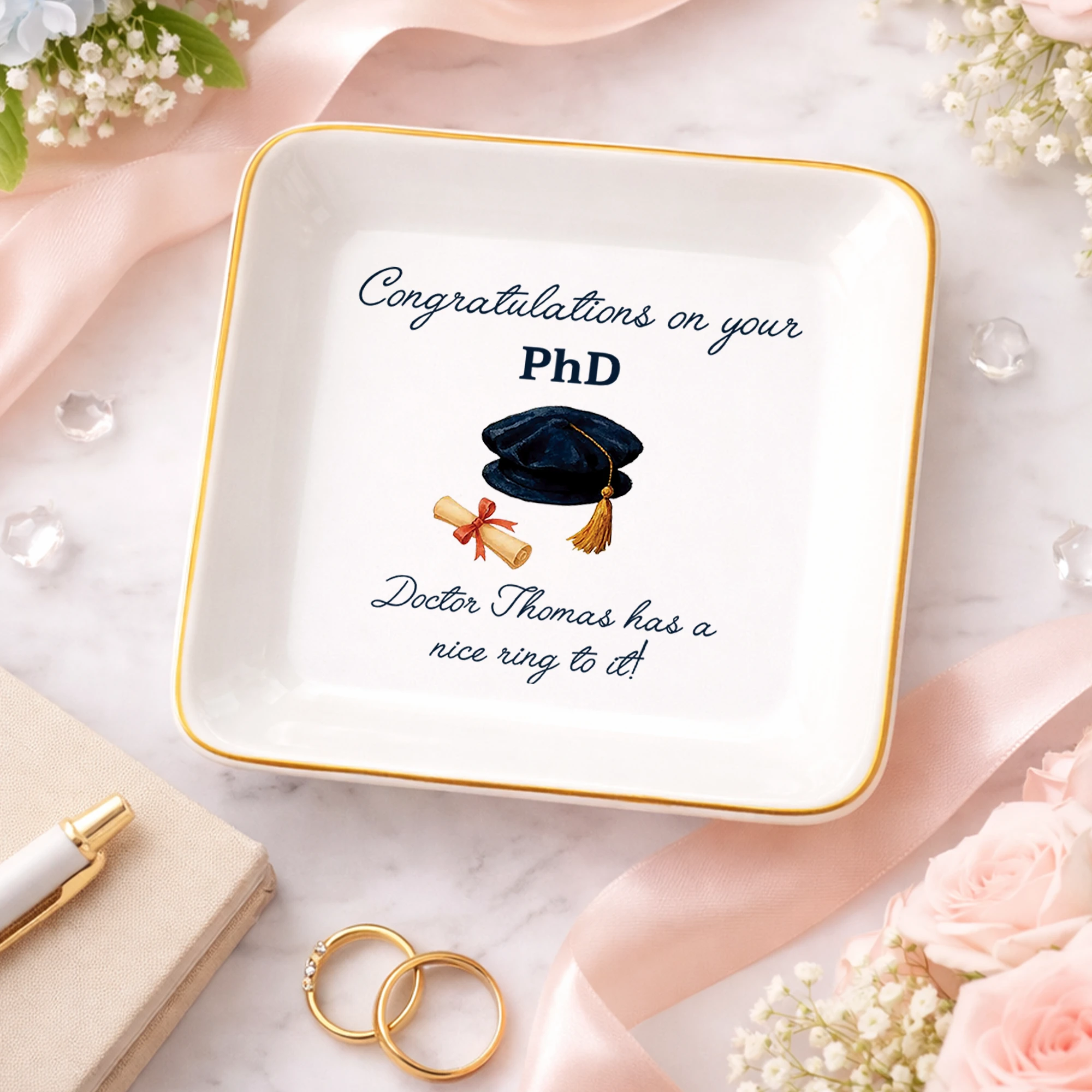 Personalized PhD Graduation Ring Dish, Ring Dish, Trinket Dish, Jewelry Dish, Personalized Doctor of Philosophy Gift, Jewelry Tray,Ring Holder,