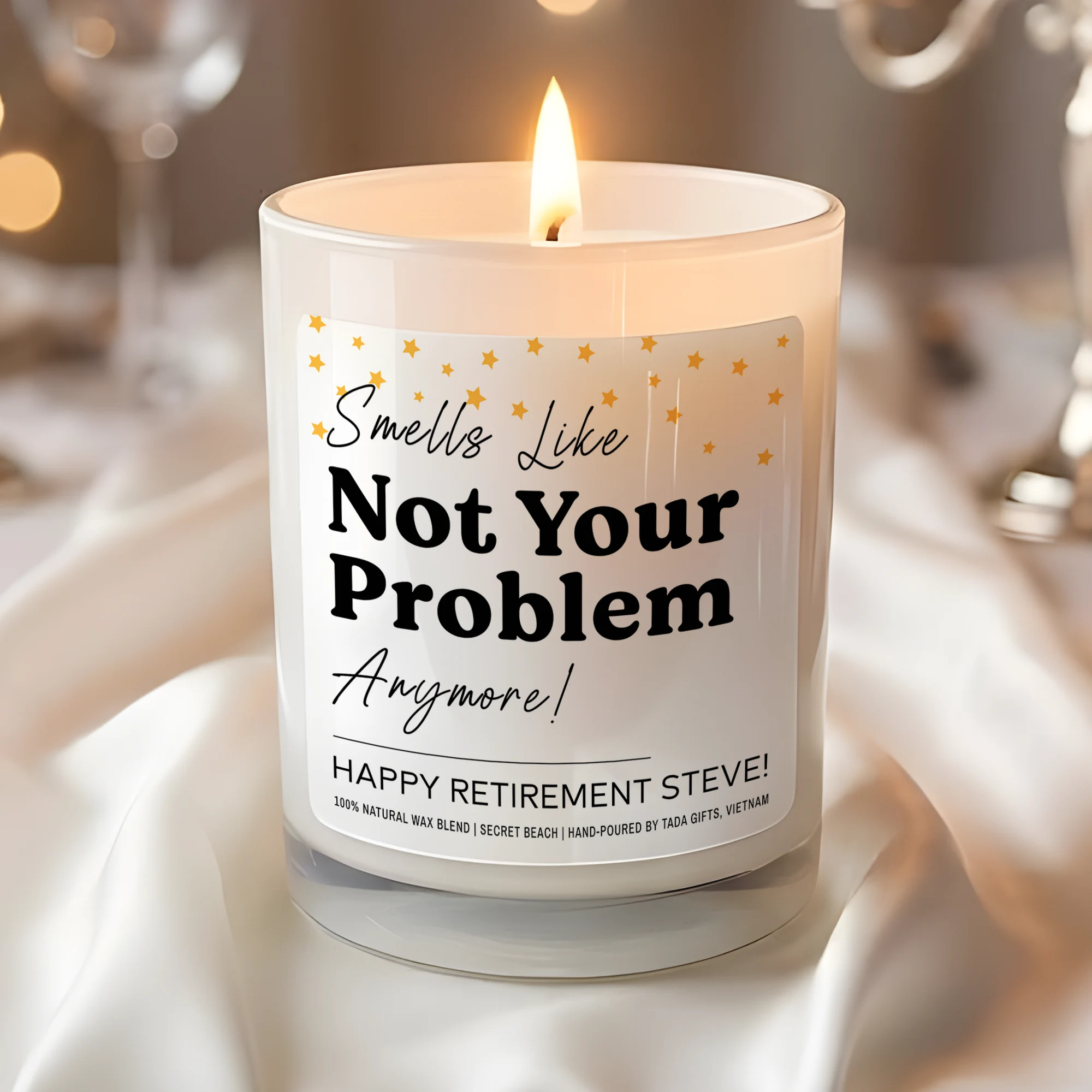 Personalized Retirement Candle – Smells Like Not Your Problem Anymore – Custom Name Gift for Retiree, Funny Coworker Leaving Gift