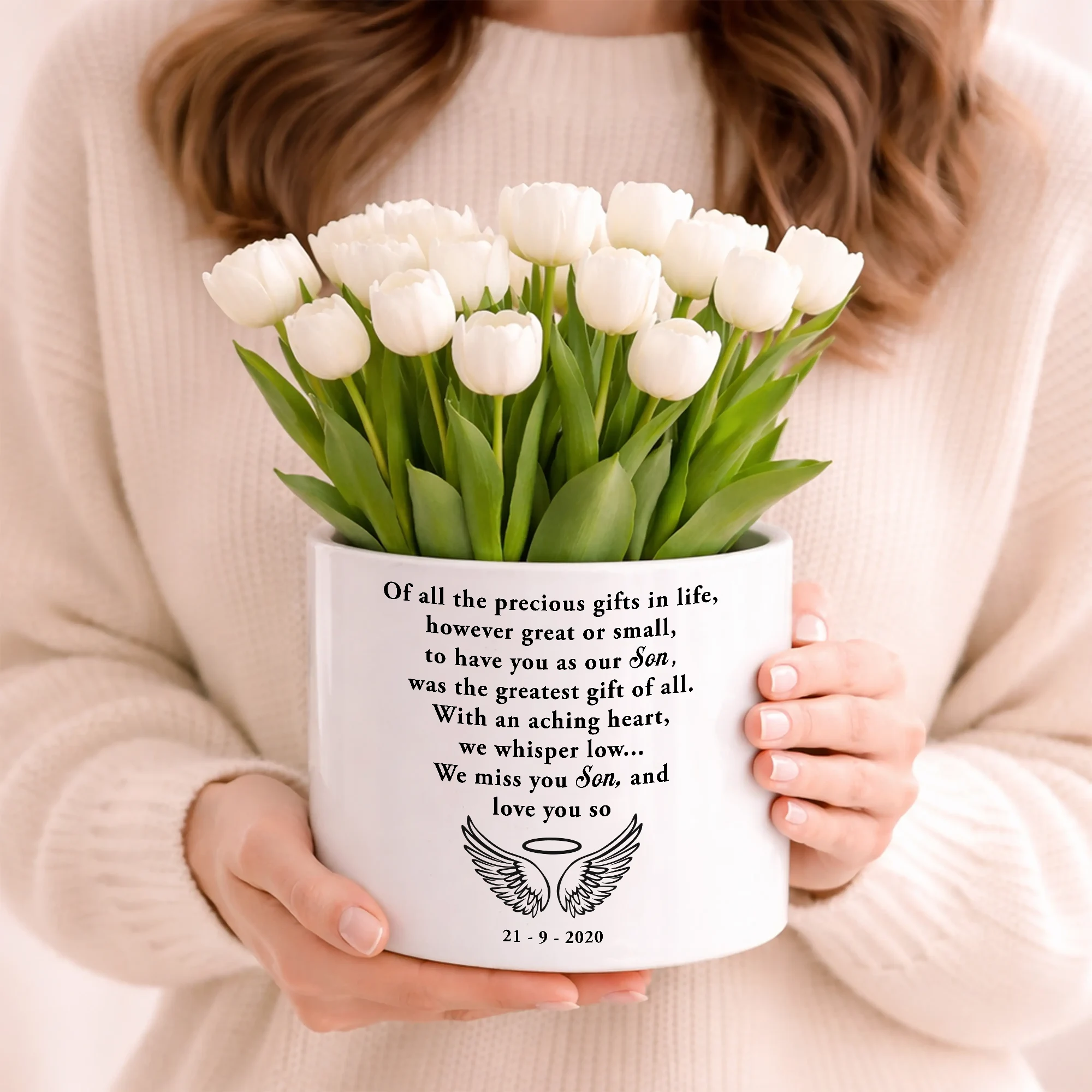 Memorial Plant Pot, Sympathy Gift for Loss of Son, In Loving Memory Vase, Bereavement Gift, Personalized Remembrance Planter, Funeral Gift