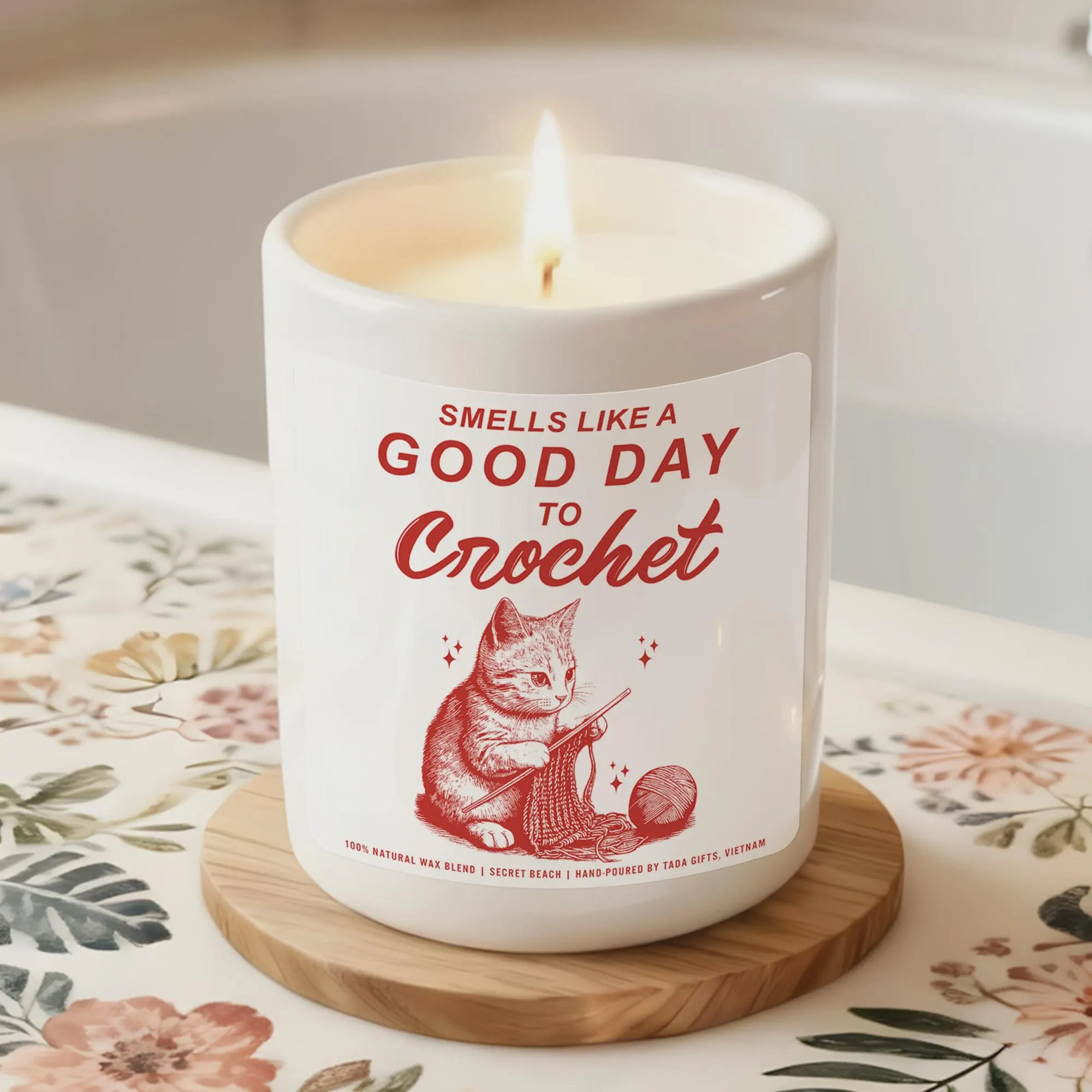 Crochet Pet Candle, Cat & Yarn, Cozy Home Scent