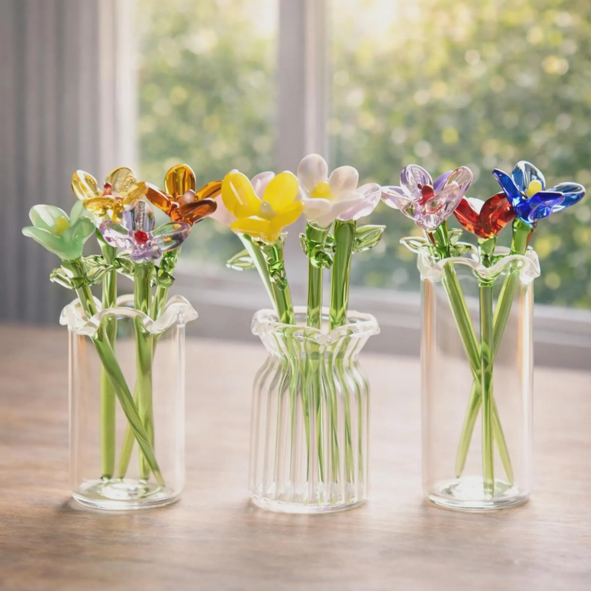 Glass Flower Bouquet in Glass Vase, Handmade Glass Flowers, Glass Flower Vase Decor, Mother’s Day Gift, Housewarming Gift, Table Centerpiece