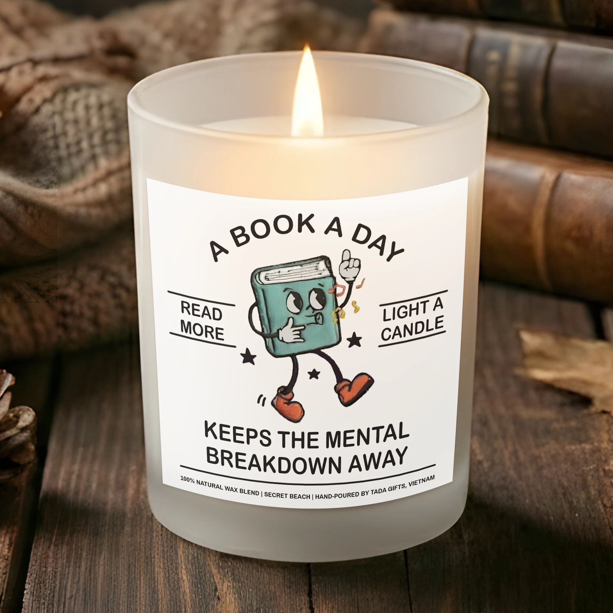 Bookish Candle, A Book A Day – Keeps the Mental Breakdown Away Candle, Bookish Gifts, Gifts for Book Readers, Reader Gifts