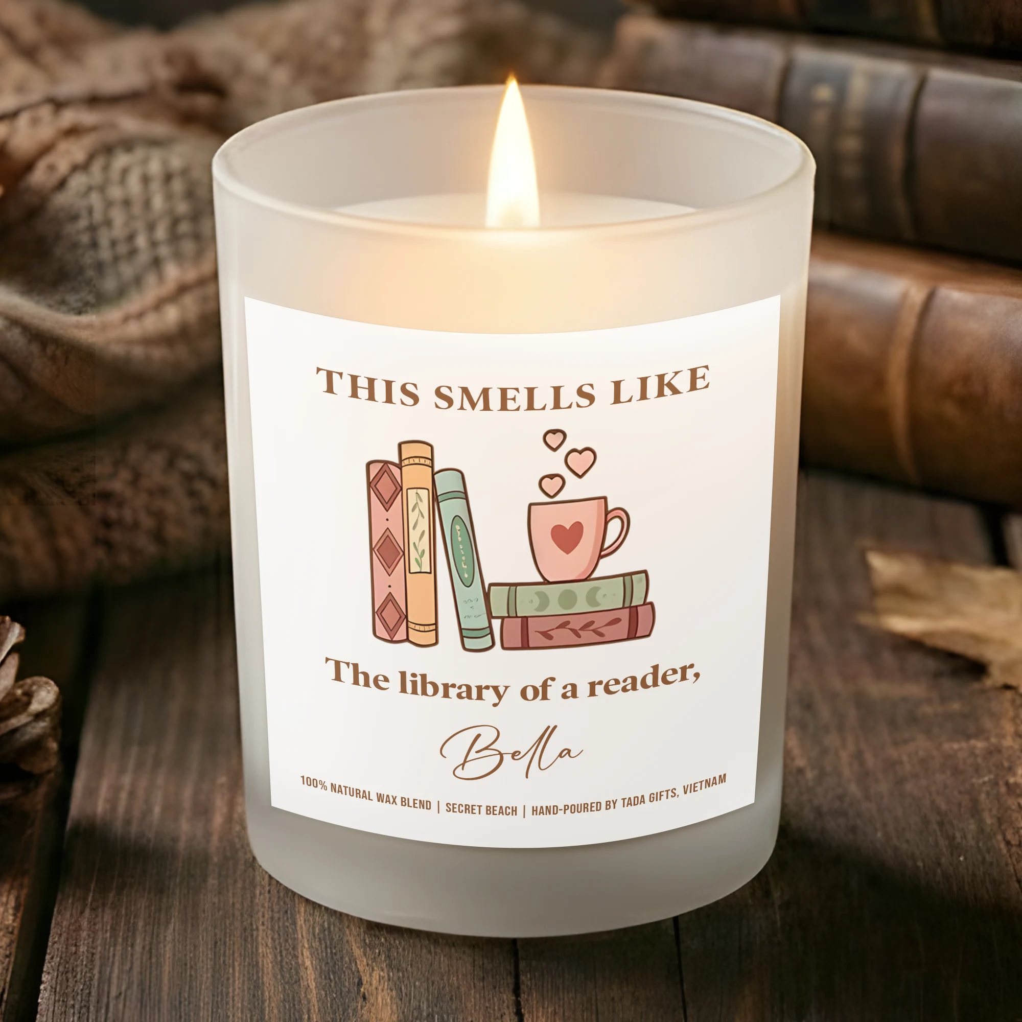 Personalized Book Lover Candle – This Smells Like The Library of a Reader Gift, Custom Name Candle, Bookish Gift for Her, Cozy Reading Candle