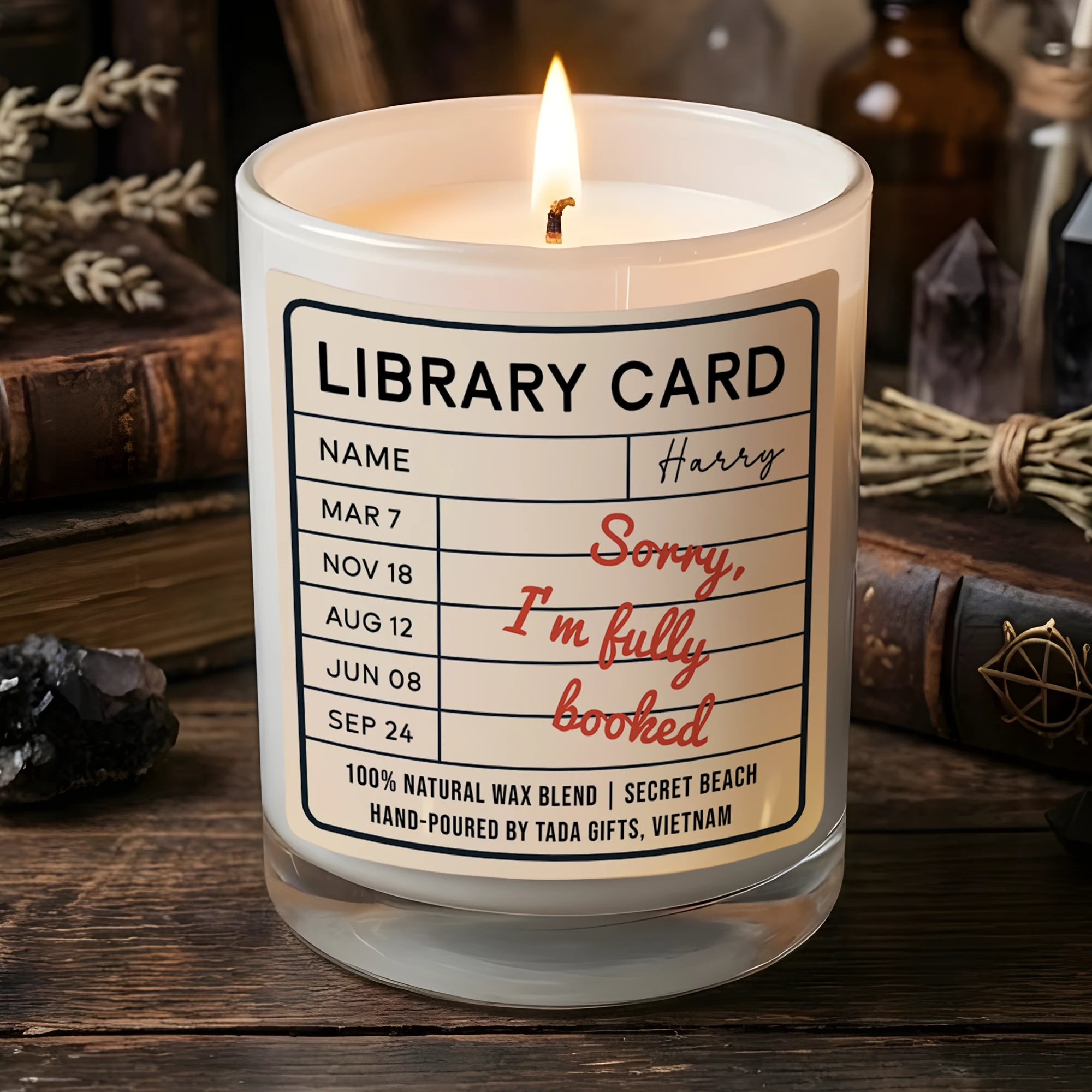 Library Card, Bookish Candle, Book Lover Gift for Her, Reader Gift, Fae, Bookworm Gift, Smut Gift, Bookworm Gift