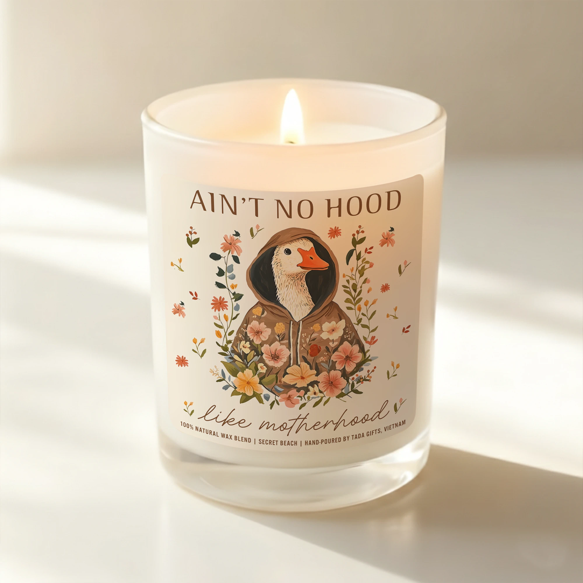 Ain’t No Hood Like Motherhood Candle, Funny Mom Gift, Floral Goose Candle