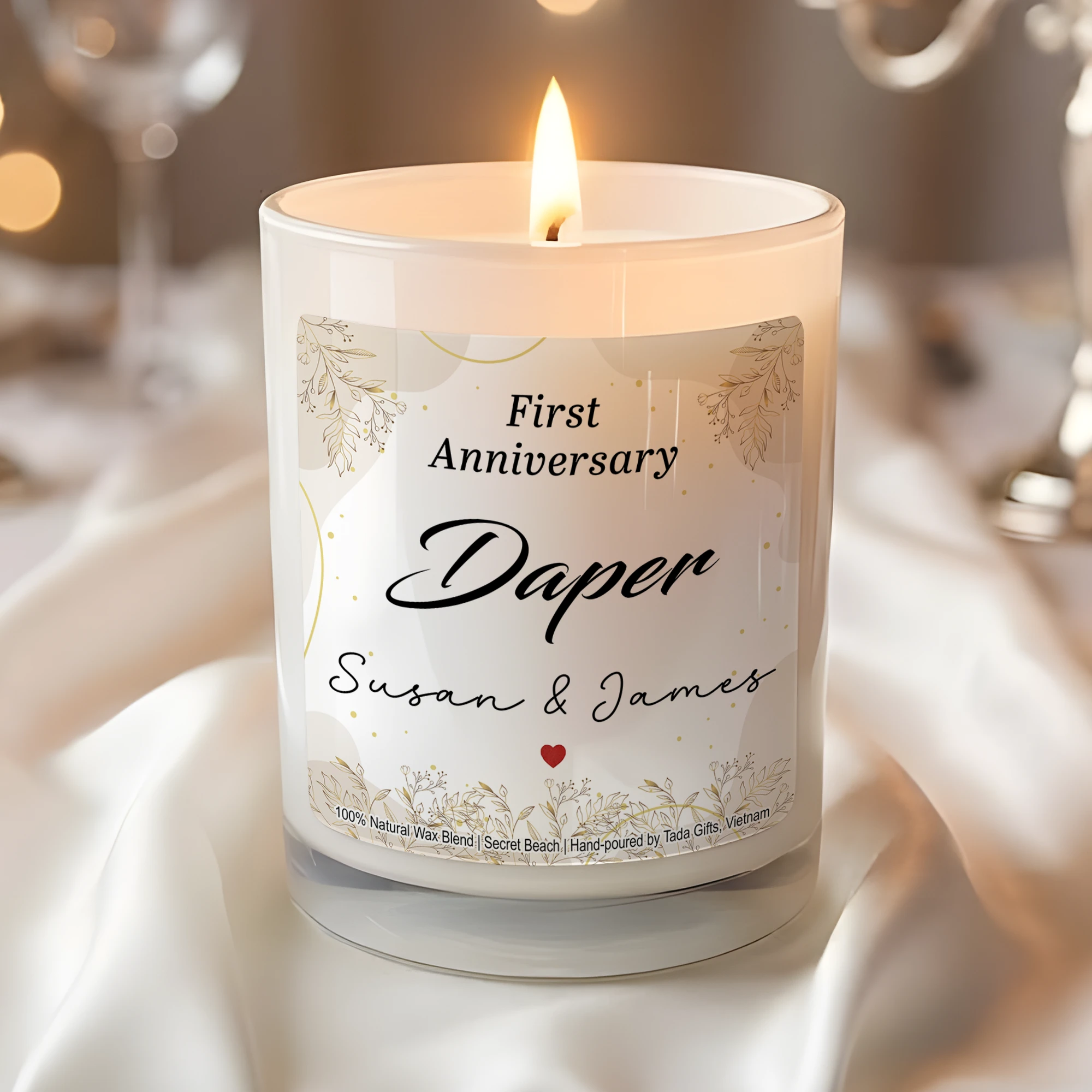 First Anniversary Paper Gift Candle – Personalized 1st Anniversary Candle for Wife or Husband – Custom Names Wedding Anniversary Scented Candle – Paper Anniversary Gift for Couple – Hand-poured Luxury Candle