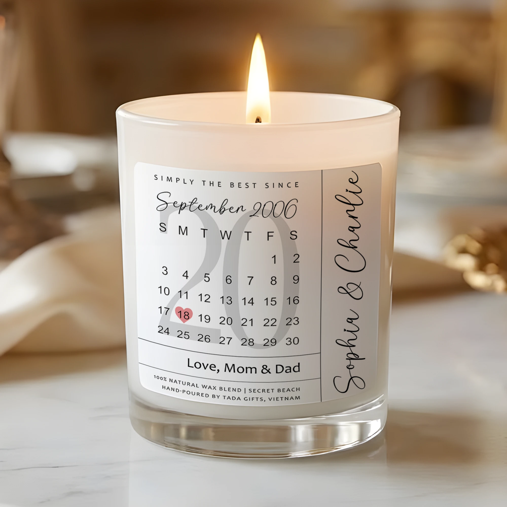 Personalized Calendar Date Candle – Custom Anniversary Scented Candle – Birthday Gift Since September 2006 – Gift for Daughter or Son from Mom & Dad – Unique Milestone Keepsake – Frosted Glass Candle.