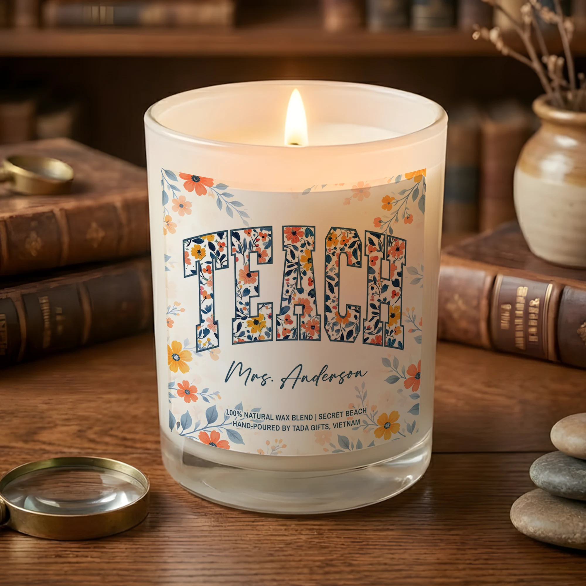 Custom Teacher Gifts, Teacher Appreciation Gift, Personalized TEACH Candle, Floral Teacher Candle, Teacher Appreciation Week Gift