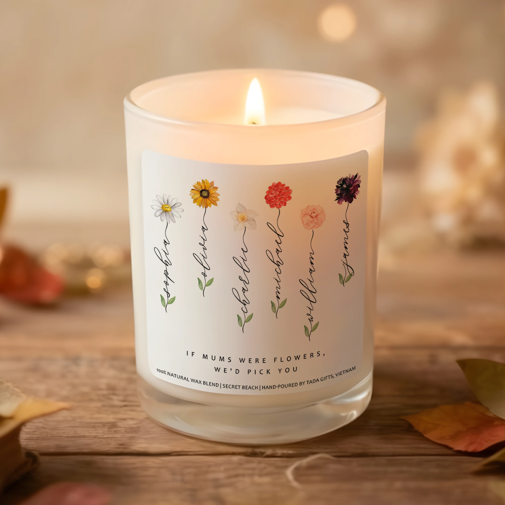 Mother’s Day Candle, Personalized Birth Flower Candle, Custom Names Candle for Mom, “If Mums Were Flowers We’d Pick You” Candle, Gift for Mom