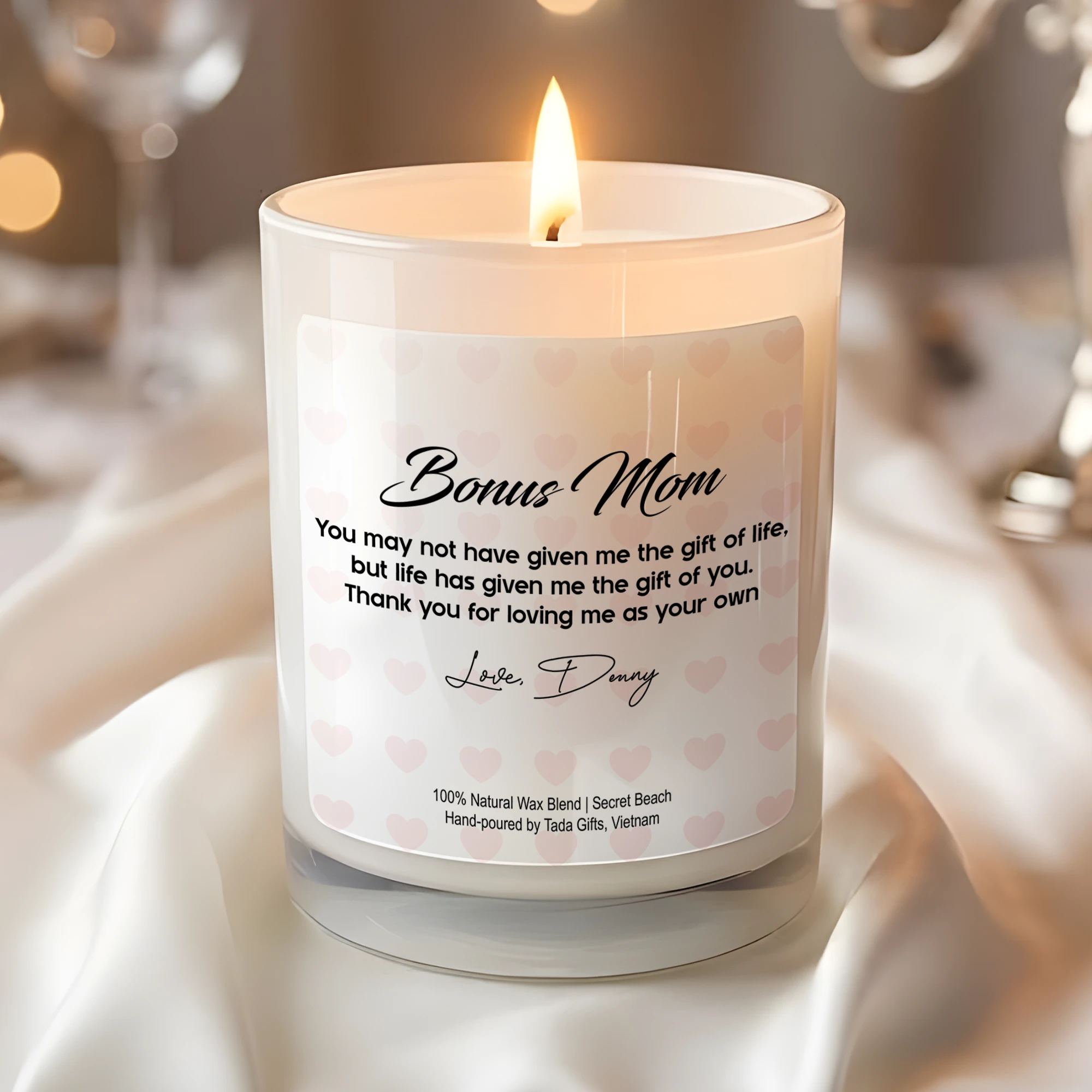 Bonus Mom Gift Candle – Personalized Mother’s Day Gift for Stepmom, Mother-in-Law, or Foster Mom – Thank You For Loving Me As Your Own – Hand-Poured Soy Wax Candle – Custom Name