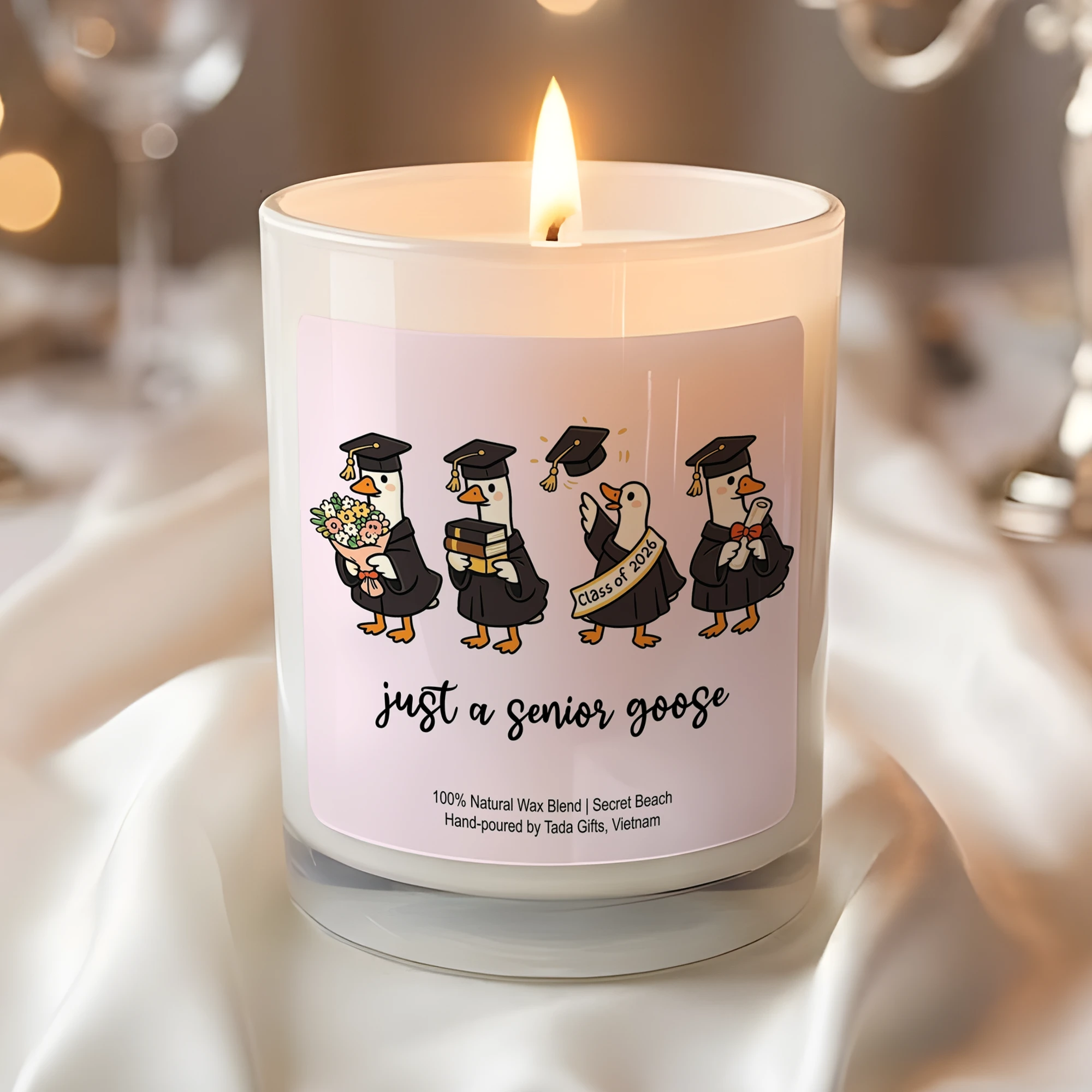 Funny Graduation Gift – Just a Senior Goose Candle – Custom Class Year Candle – Grad Gift for Friend – Senior Year Keepsake – White Glass Candle