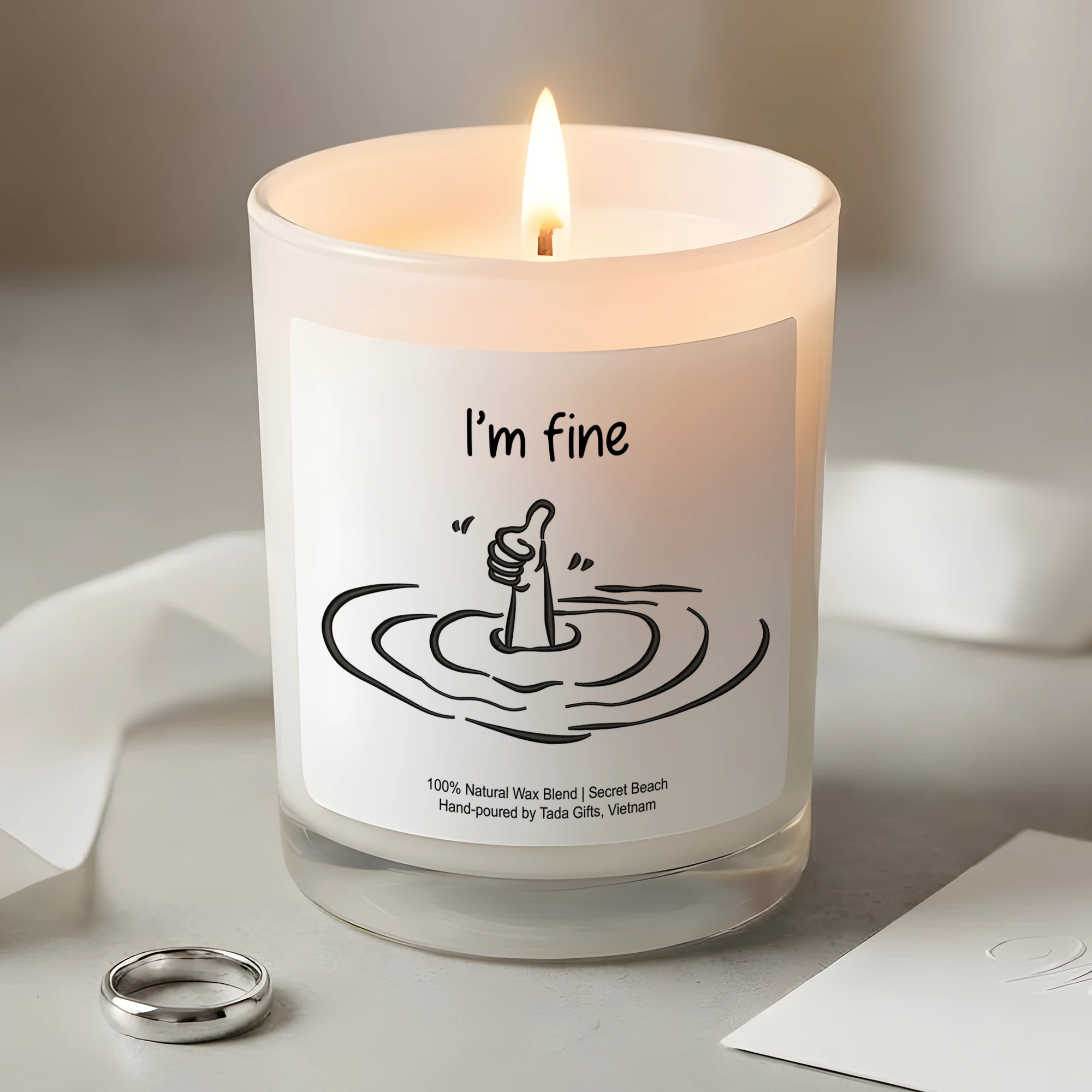 I’m Fine Sarcastic Candle – Funny Work From Home Gift – Burnout Relief Candle – Gift for Overwhelmed Friend – Office Decor – Secret Beach Scented