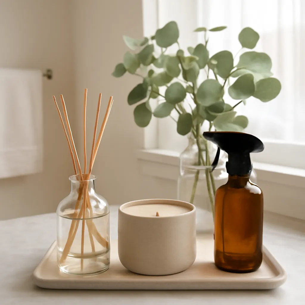 Bathroom fragrance setup with eucalyptus
