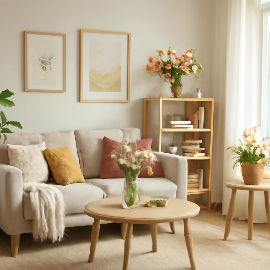 Renter-friendly decor with flowers and wall art