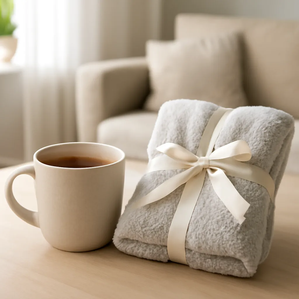 Useful mom gift with tea and soft towel