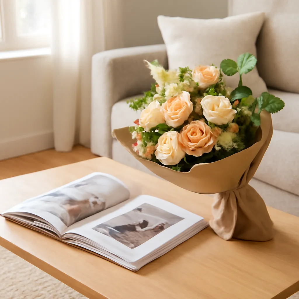 Coffee table book and flower gift