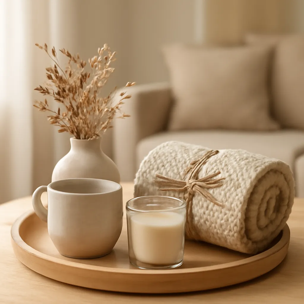 Cozy home gift set with decor tray
