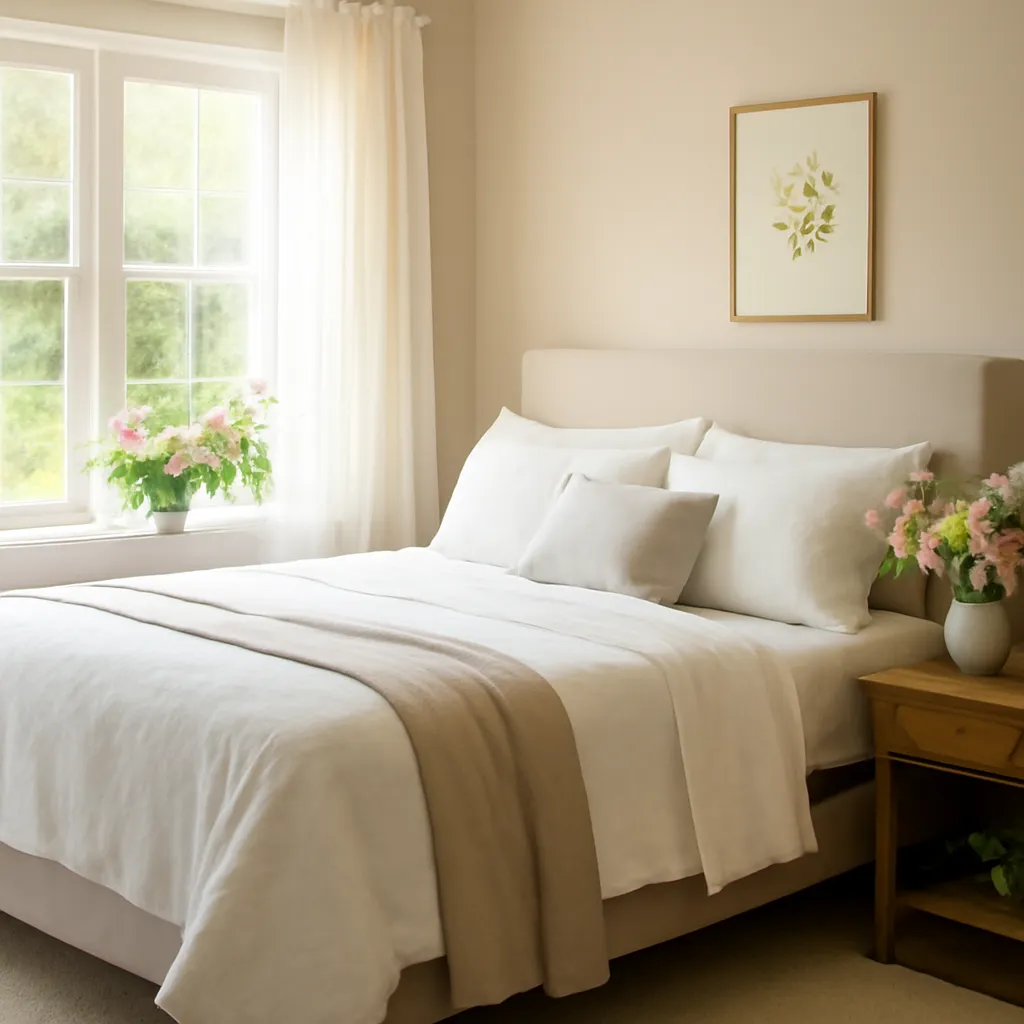 Welcoming guest bedroom with flowers