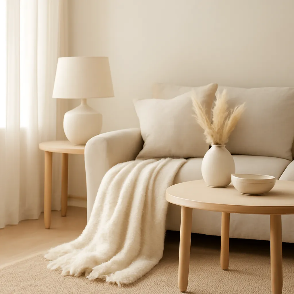 Warm minimalist decor with soft throw