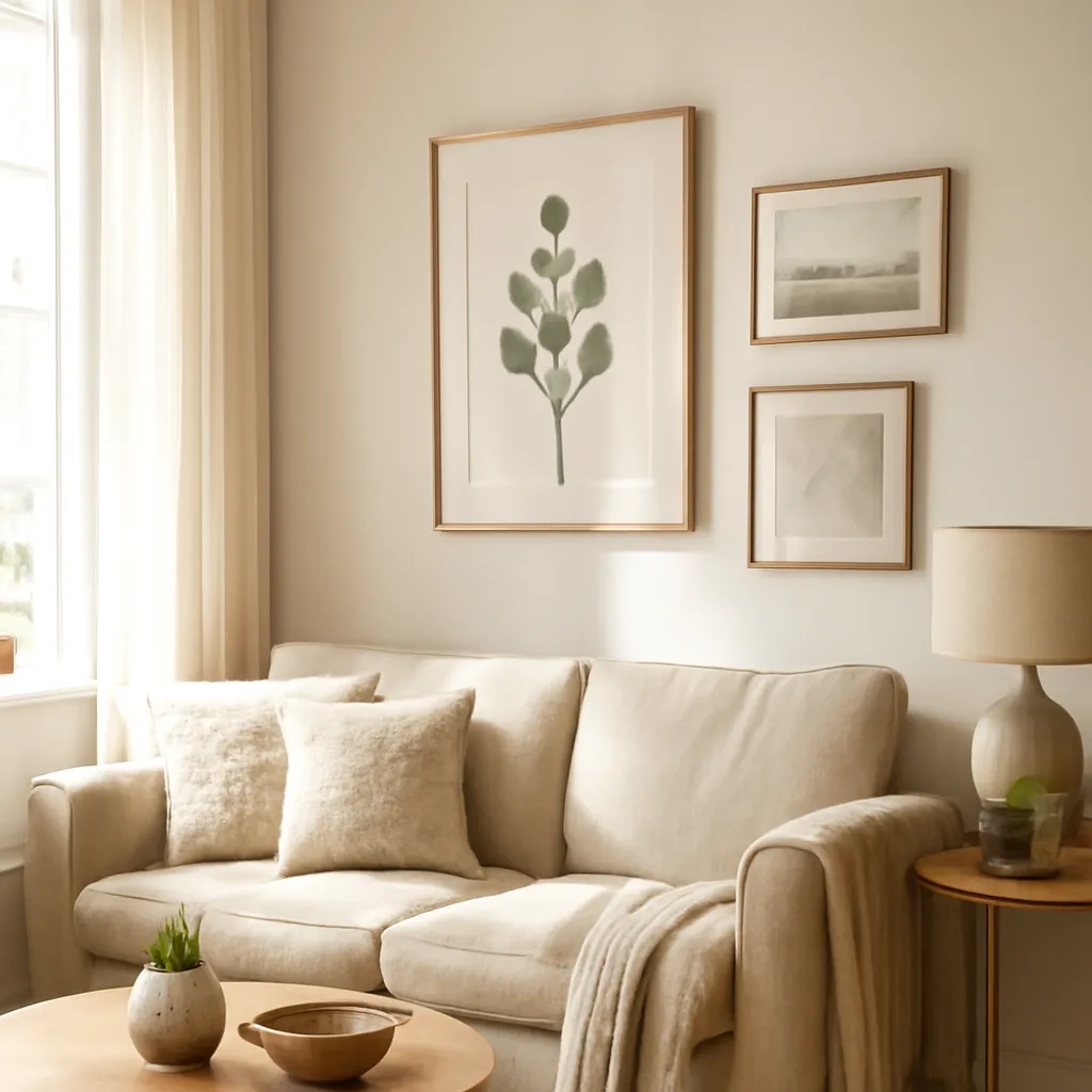 Apartment wall art and soft lighting