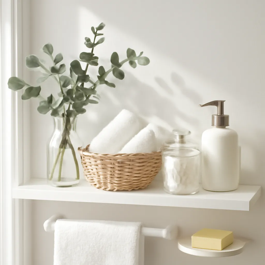 Clean bathroom decor with eucalyptus