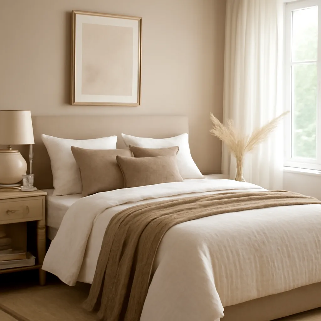 Soft brown and cream bedroom decor