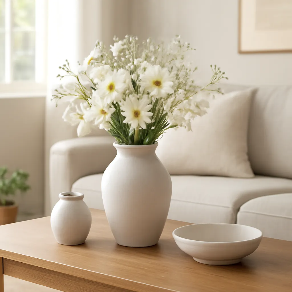 Simple coffee table styling with flowers