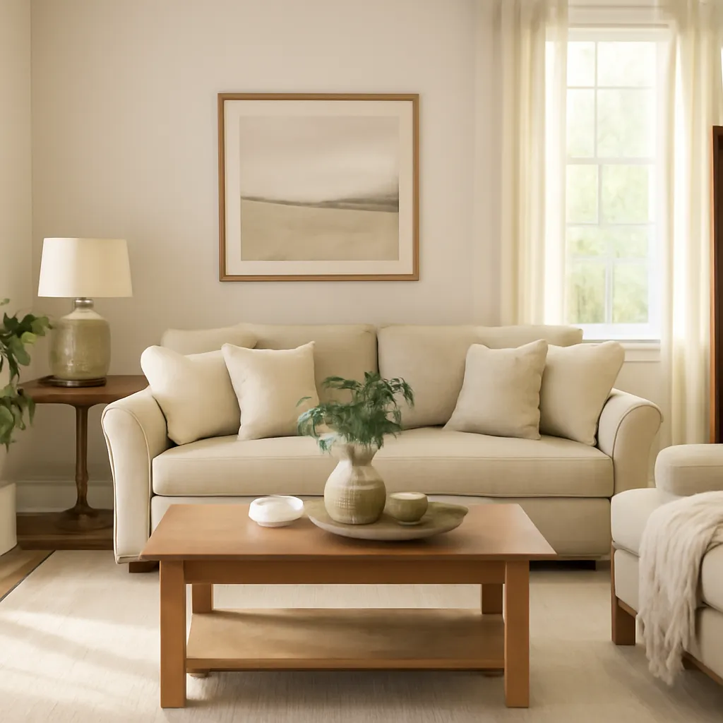 Guest-ready living room with soft lighting