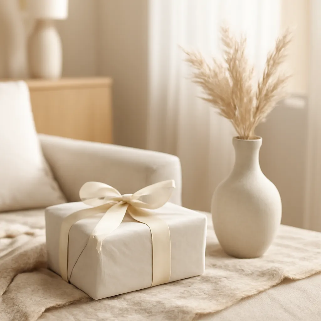 Decorative gift with vase and soft textile