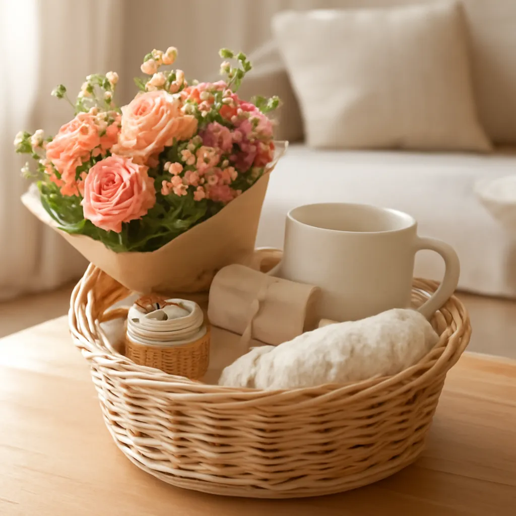Cozy care package with flowers
