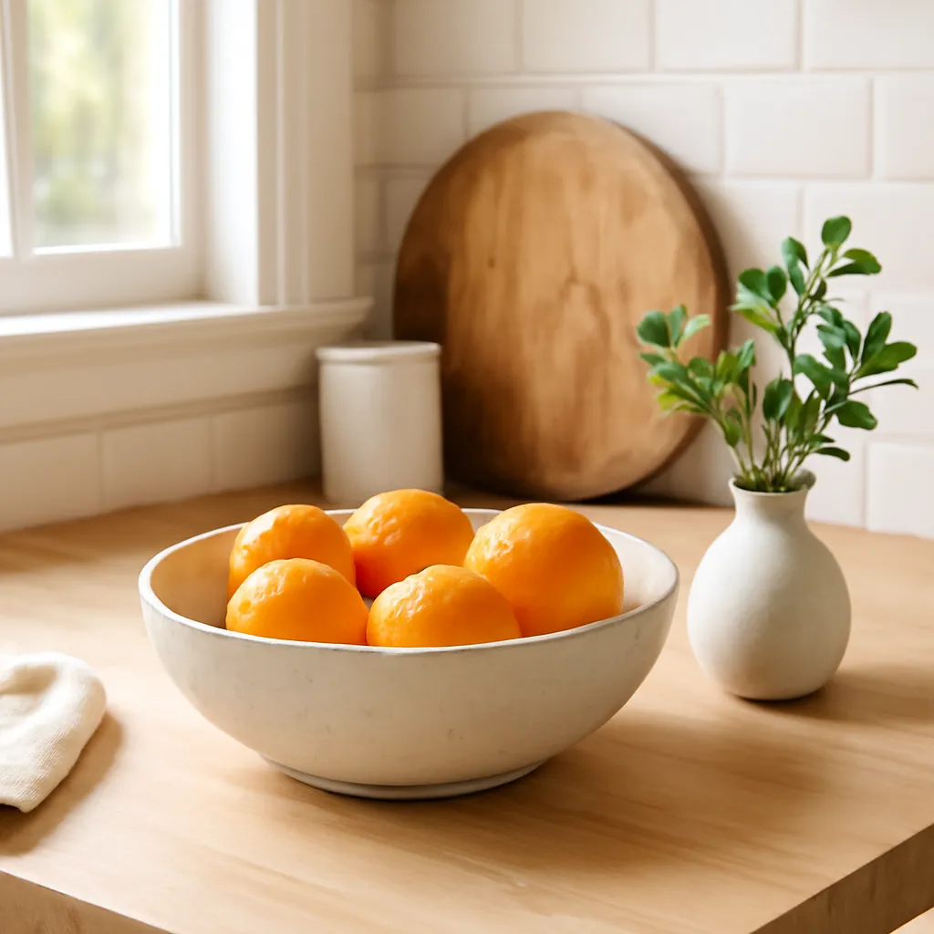 Kitchen decor with citrus bowl and small vase