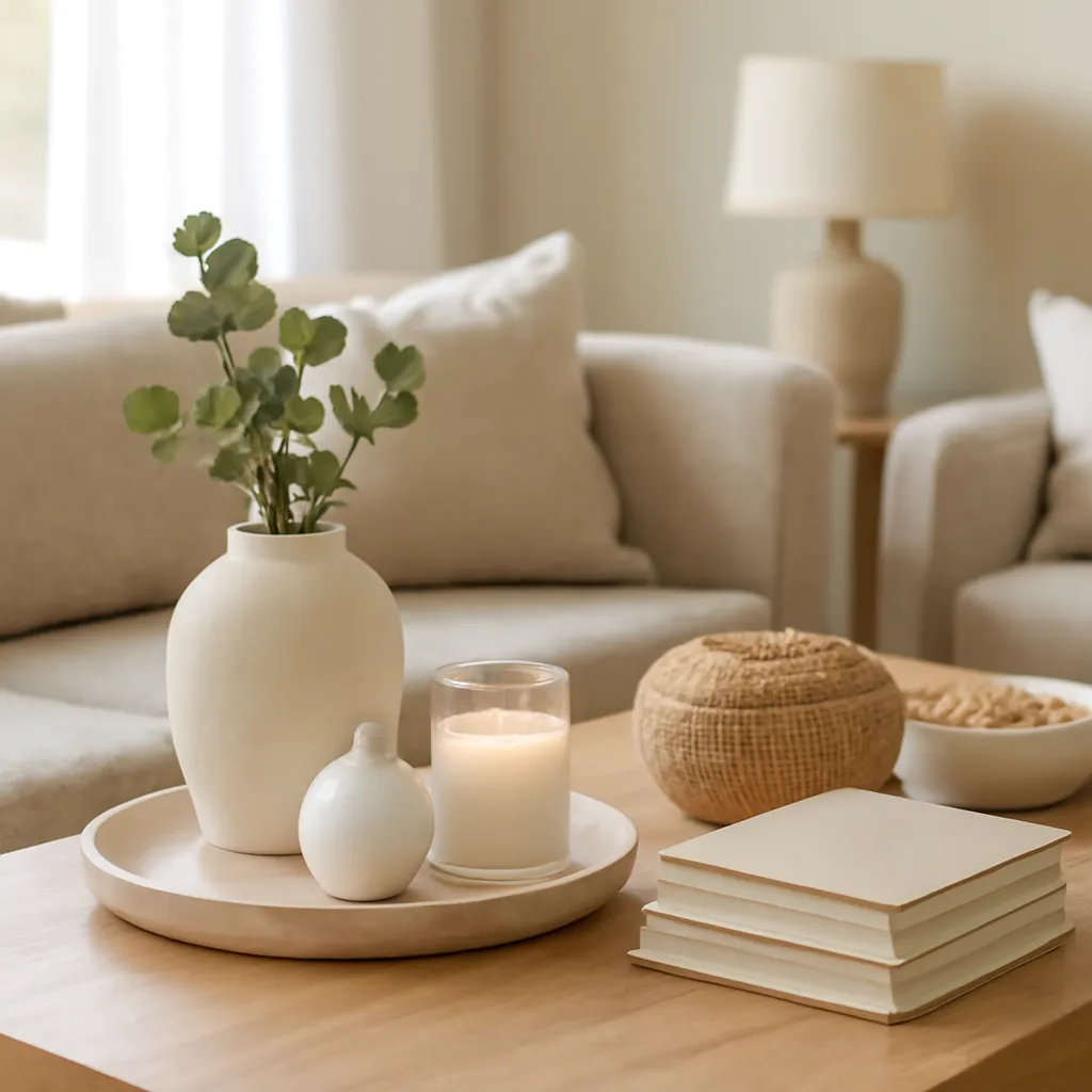 Cozy living room table with balanced decor