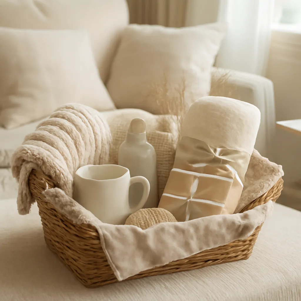 Warm neutral gift basket for women