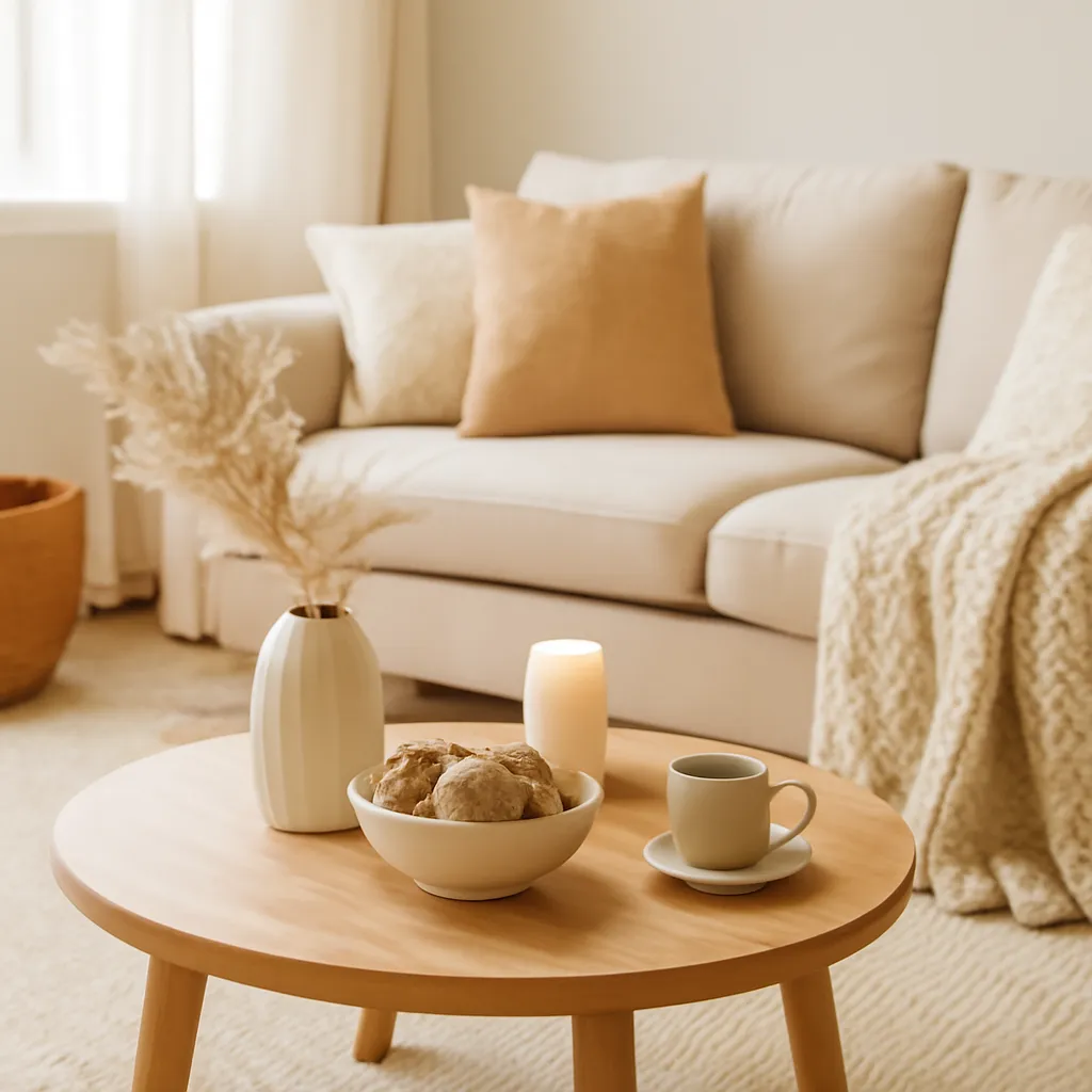 Cozy living room styling with soft textures