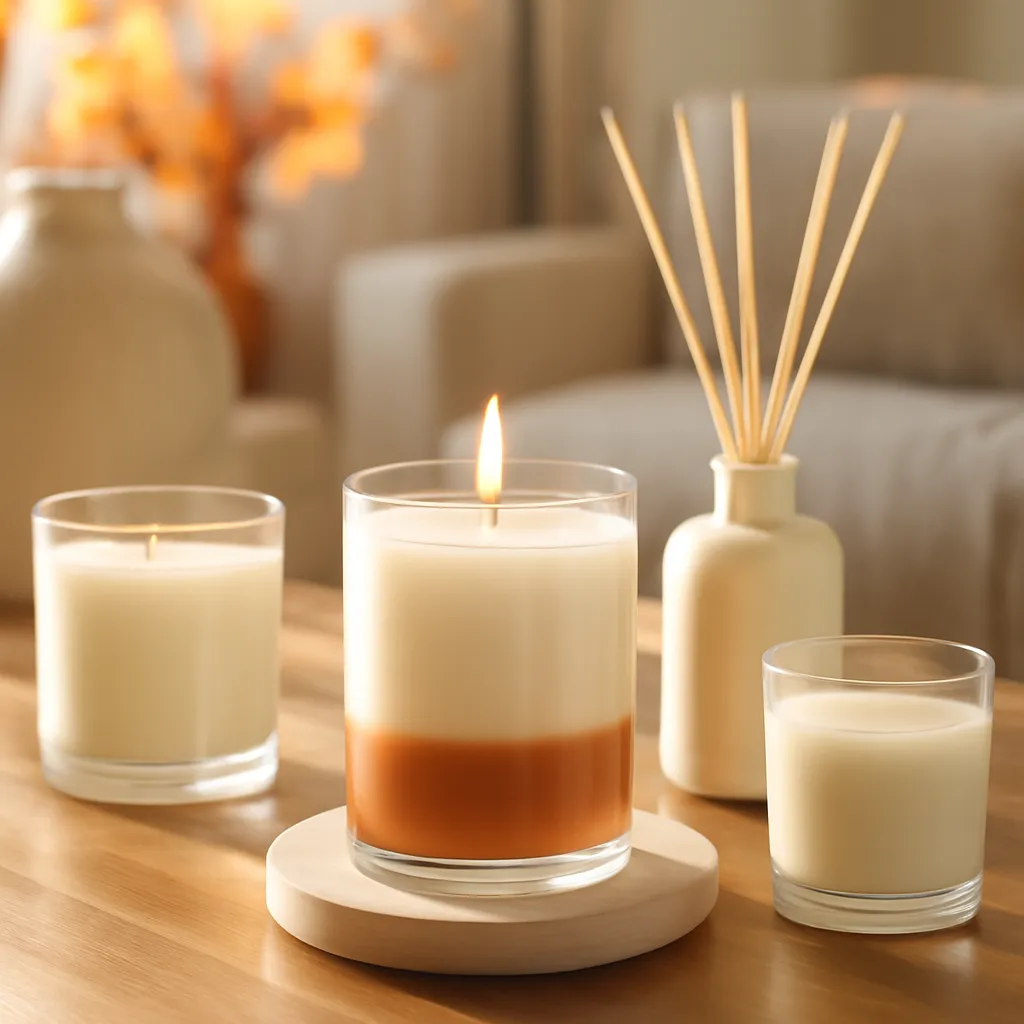 Hero image: layered vanilla pumpkin home fragrance, premium US lifestyle photography, warm autumn light, clean composition, no text