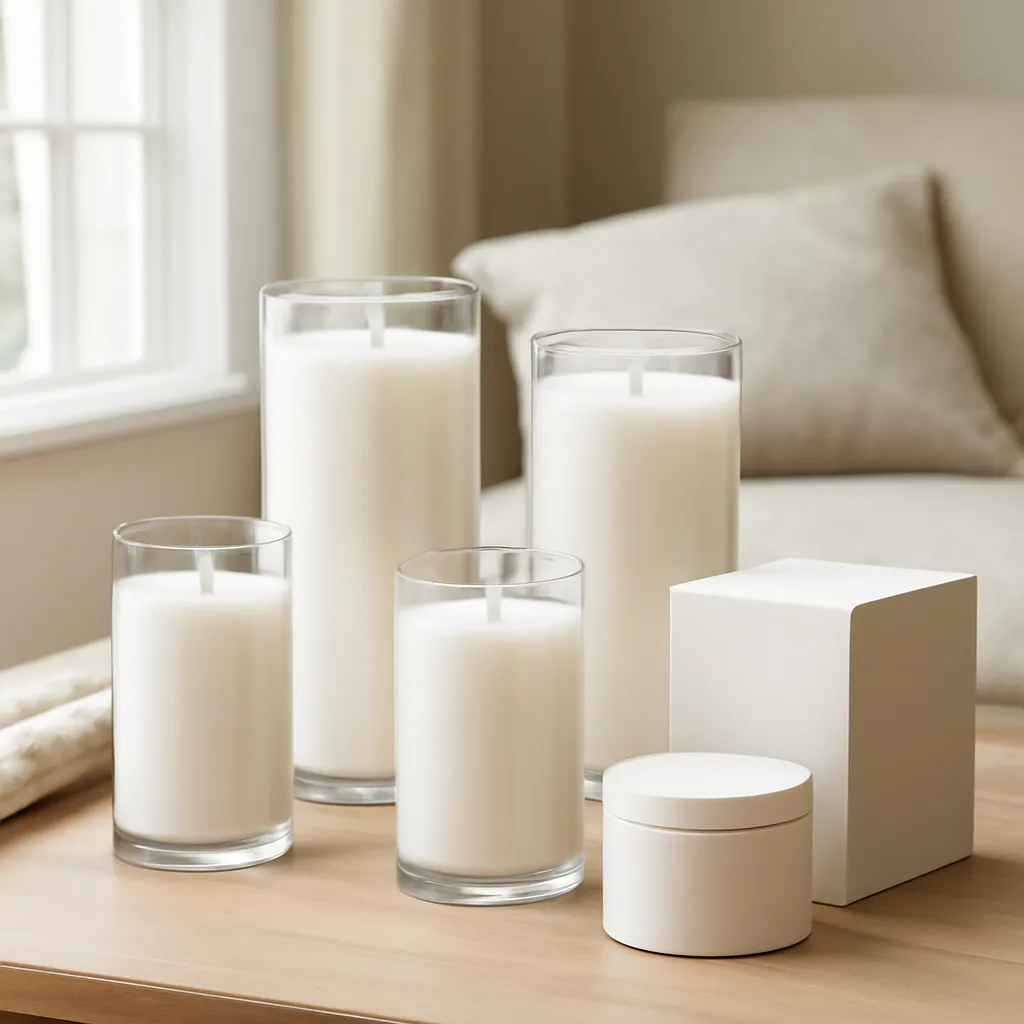 Hero image: elegant scented pillar candles in several heights, premium US lifestyle photography, realistic materials, clean composition, no text