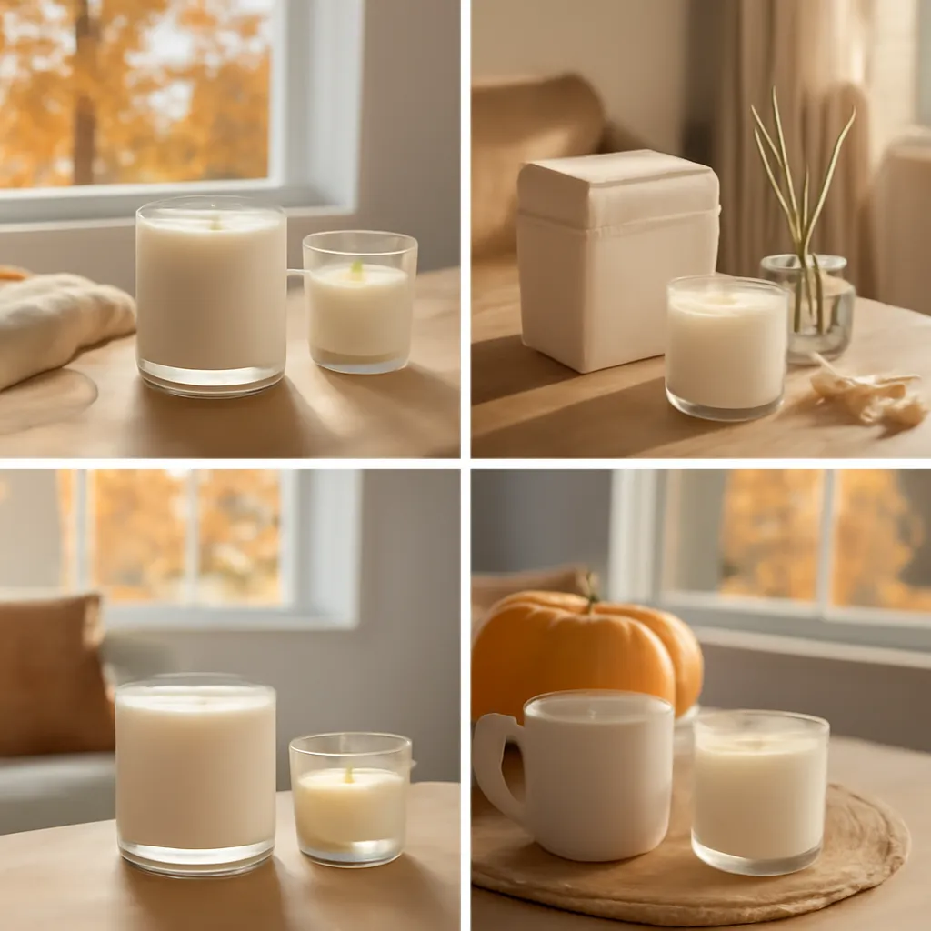 Hero image: four-scene autumn scent story, premium US lifestyle photography, warm autumn light, clean composition, no text