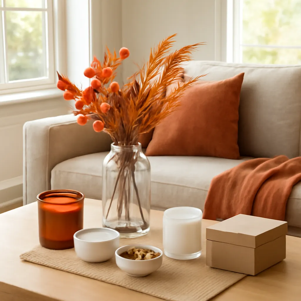 Hero image: late-summer to autumn home transition, premium US lifestyle photography, realistic materials, clean composition, no text