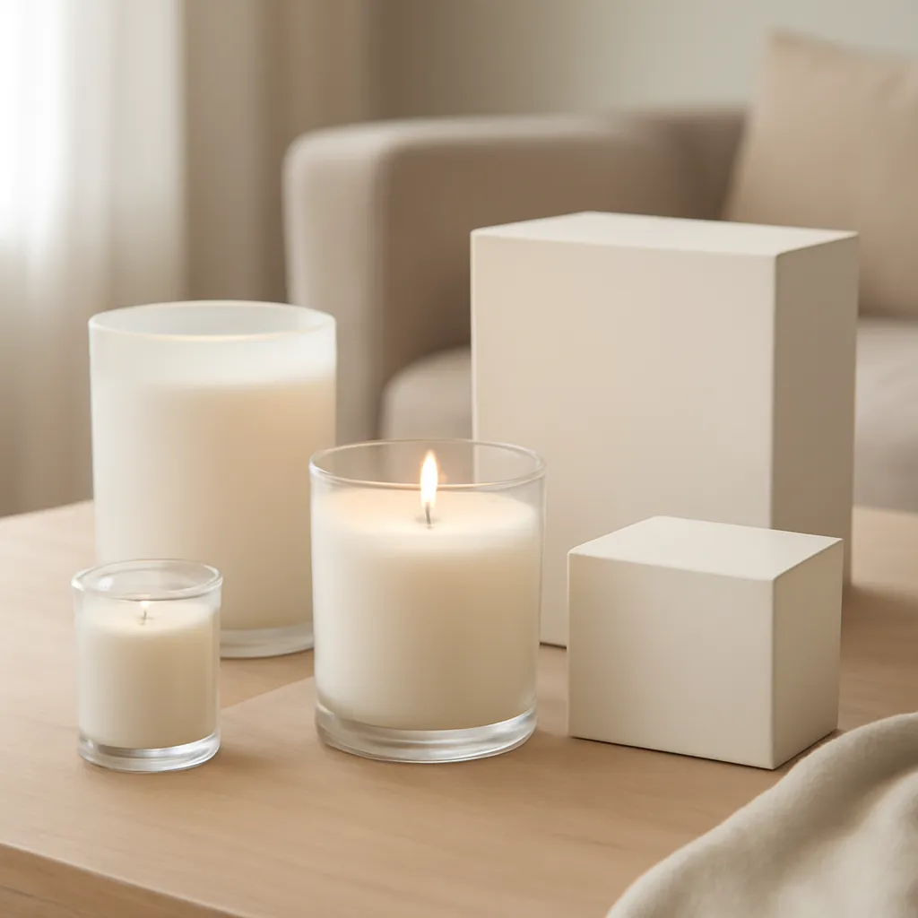 Hero image: premium scented candle gift set with coordinated packaging, premium US lifestyle photography, realistic materials, clean composition, no text