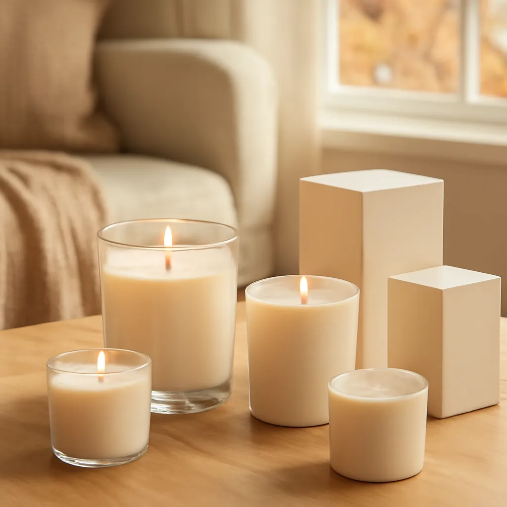 Hero image: affordable candles with premium visual quality, premium US lifestyle photography, warm autumn light, clean composition, no text