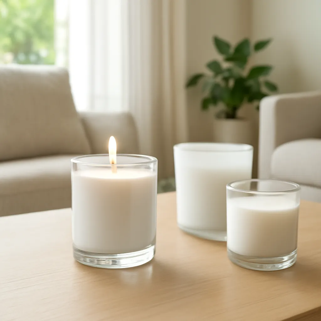 Hero image: clean candle use in a ventilated modern room, premium US lifestyle photography, realistic materials, clean composition, no text