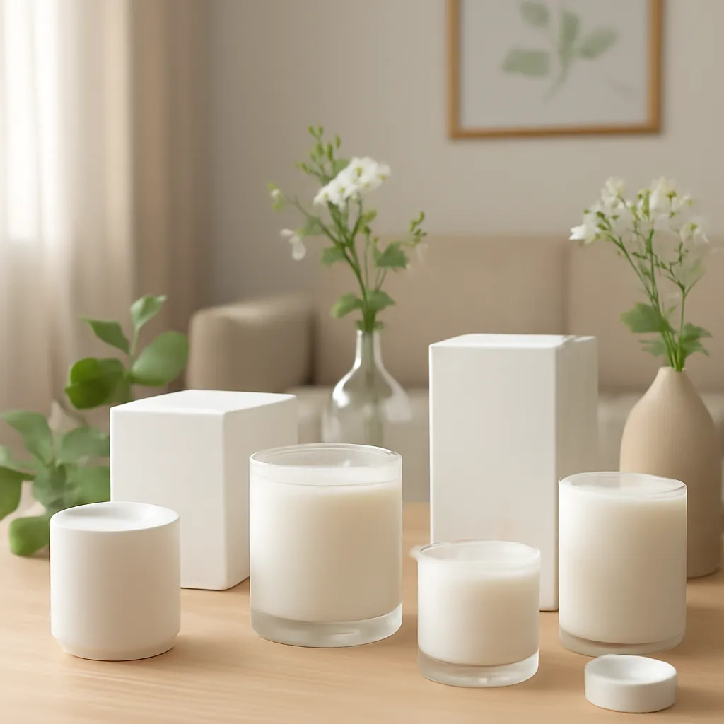 Hero image: modern floral candle collection with botanical styling, premium US lifestyle photography, realistic materials, clean composition, no text