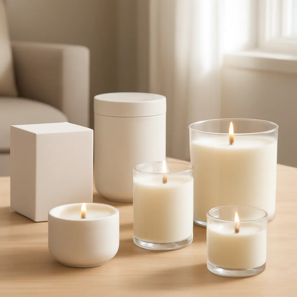 Hero image: six sophisticated vanilla candle profiles, premium US lifestyle photography, realistic materials, clean composition, no text